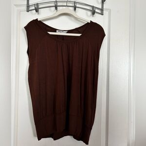 Lock & Love brown‎ Short sleeve Top XL rayon made in USA EUC